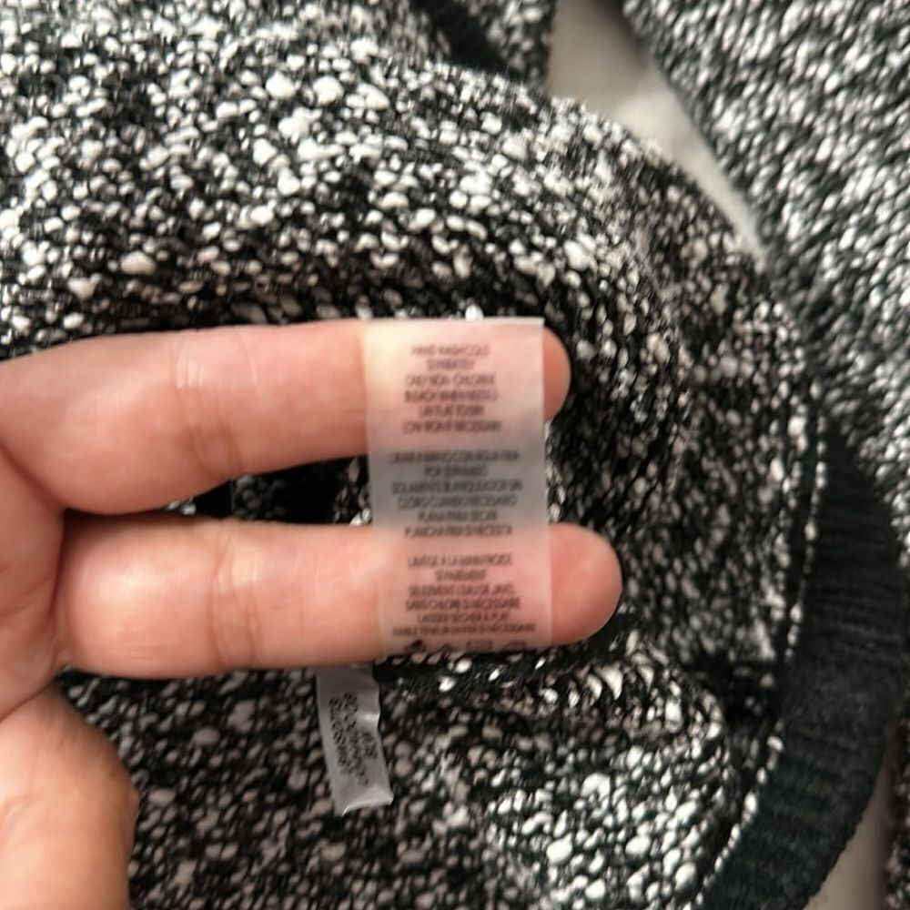 KL XL Two Tone Marbled Black White Boucle Cotton Blend Knit Button Front Jacket - Picture 10 of 15